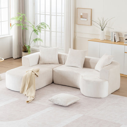 Modular Sectional Sofa With L Shape Chaise, Cloud Sectional Modern Sleeper Couch With Deep Seat, Sponge Compression Sofas - Beige