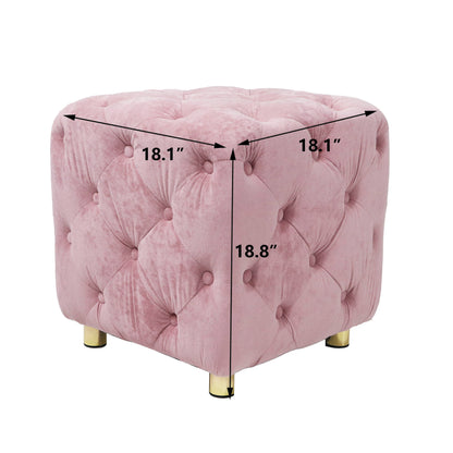 Modern Velvet Upholstered Ottoman, Exquisite Small End Table, Soft Foot Stool, Dressing Makeup Chair, Comfortable Seat For Living Room, Bedroom, Entrance - Pink
