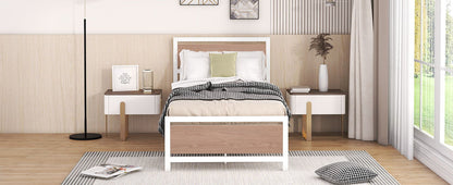 Twin Size Platform Bed, Frame With Headboard And Footboard - White