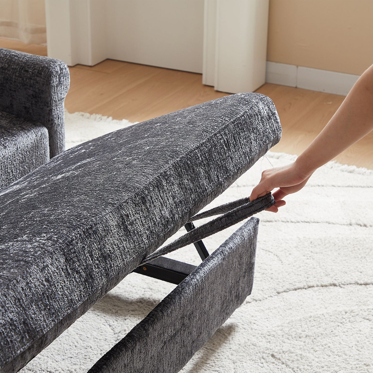 3 In 1 Loveseat Sofa Bed Chenille Fabric Pull Out Couch Sleeper Full Back Frame, Seat Frame, Armrests & 2 Pillows - Dark Gray