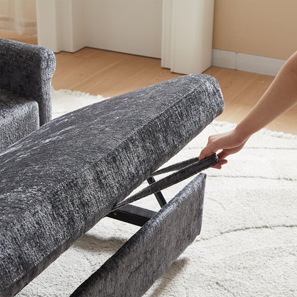 3 In 1 Loveseat Sofa Bed Chenille Fabric Pull Out Couch Sleeper Full Back Frame, Seat Frame, Armrests & 2 Pillows - Dark Gray