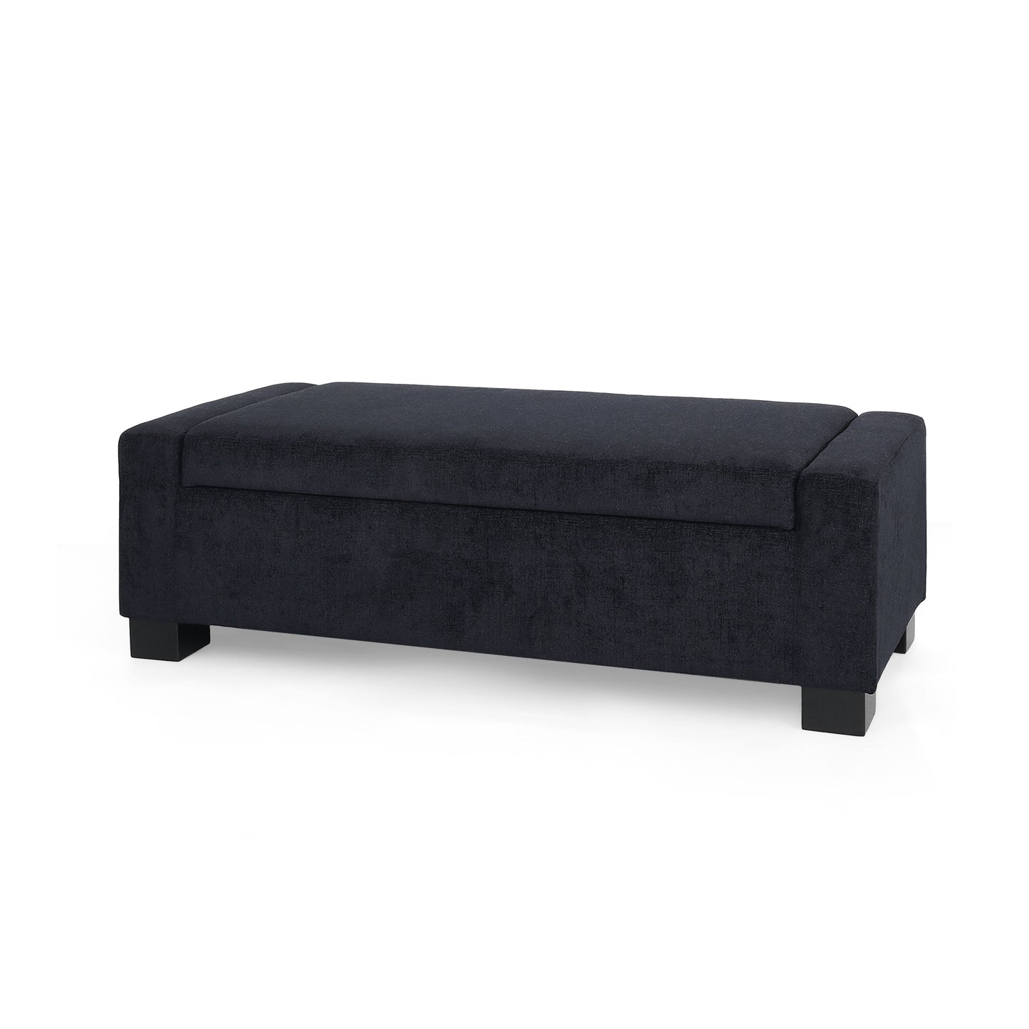Textured Fabric Ottoman Bench With Hinged Lid - Dark Blue