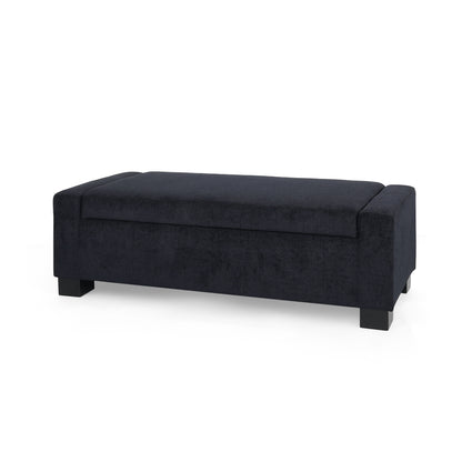 Textured Fabric Ottoman Bench With Hinged Lid - Dark Blue