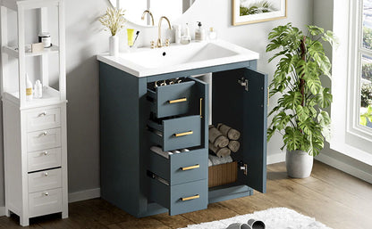 Bathroom Vanity With Ceramic Sink Combo, Frame Bathroom Storage Cabinet, Freestanding Vanity Set With 3 Drawers & Soft Closing Doors - Blue