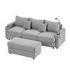 Modern Style 3 - Seater Sofa Sectional Sofa Couch With Storage Space, A Movable Ottoman, Two USB Ports, Two Cup Holders, A Phone Holder For Living Room - Gray