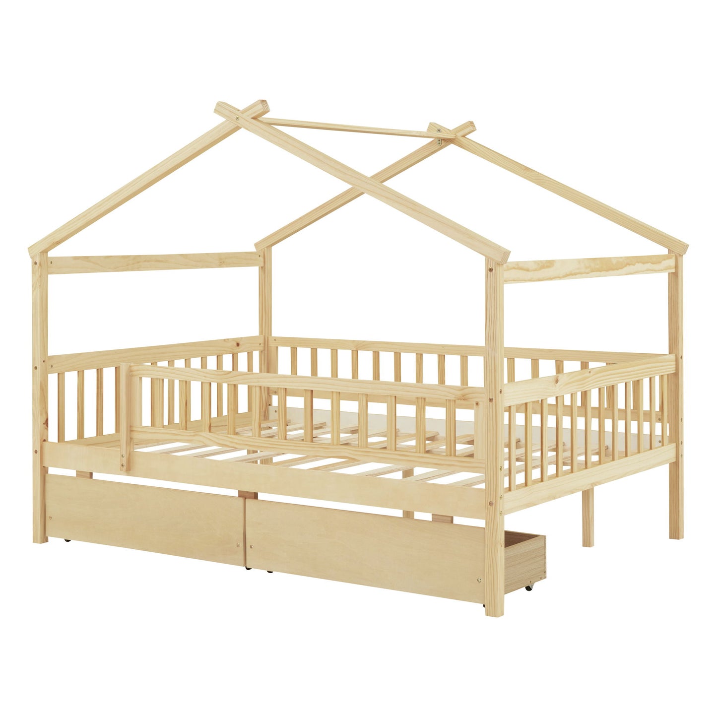 Full Size House Bed With 2 Drawers - Natural