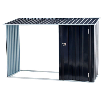 Firewood Storage Shed, Outdoor Firewood Rack, Outdoor Storage Shed With Log Holder, Firewood Shelter For Patio, Anthracite Galvanized Steel - Black