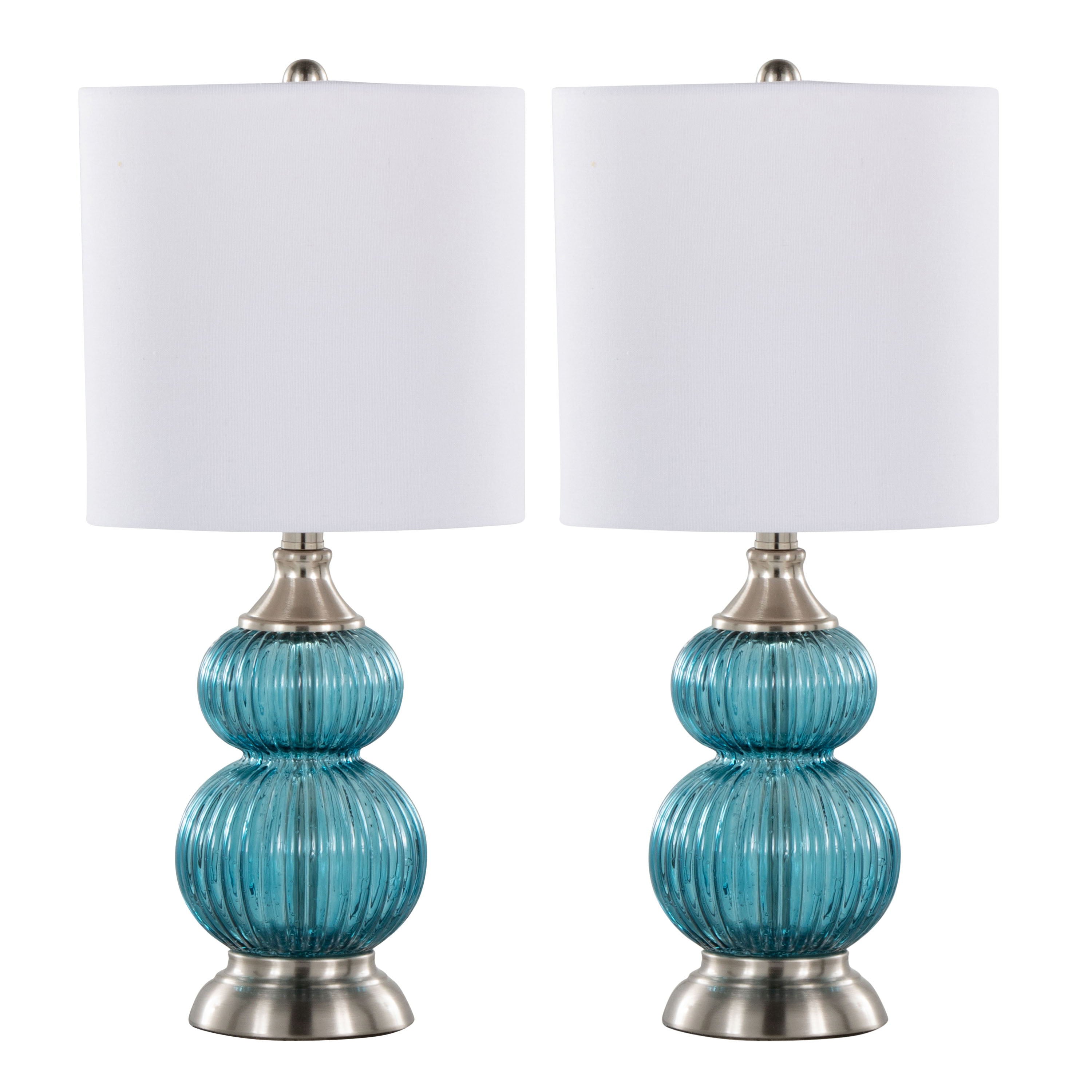 Belle - Contemporary Lamp (Set of 2) - Clear Sapphire Blue / Nickel / White