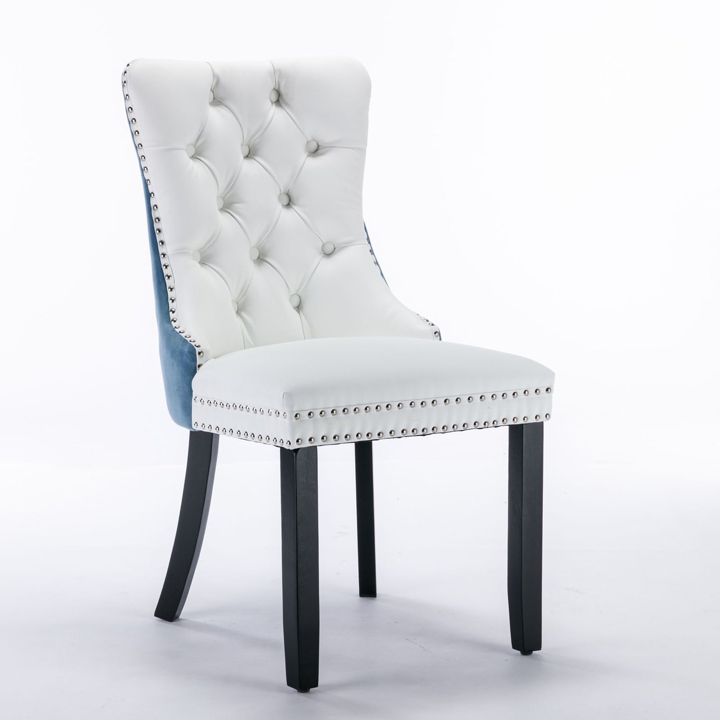Nikki - Modern, High-End Tufted Solid Wood Contemporary And Velvet Upholstered Dining Chair With Wood Legs Nailhead Trim (Set of 2) - White / Light Blue