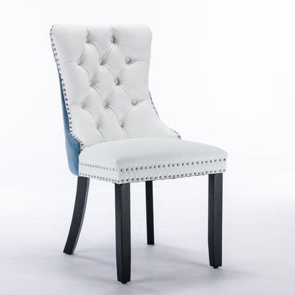 Nikki - Modern, High-End Tufted Solid Wood Contemporary And Velvet Upholstered Dining Chair With Wood Legs Nailhead Trim (Set of 2) - White / Light Blue