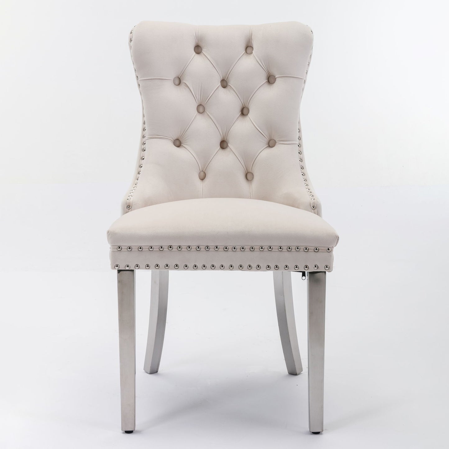 Nikki - Modern, High-End Tufted Solid Wood Contemporary Velvet Upholstered Dining Chair With Chrome Stainless Steel Plating Legs, Nailhead Trim (Set of 2) - Beige