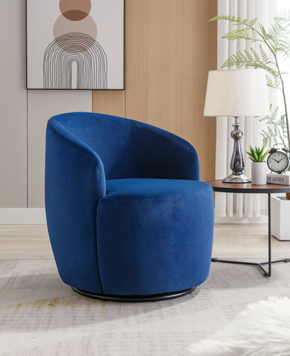 Velvet Fabric Swivel Accent Armchair Barrel Chair With Black Powder Coating Metal Ring - Blue