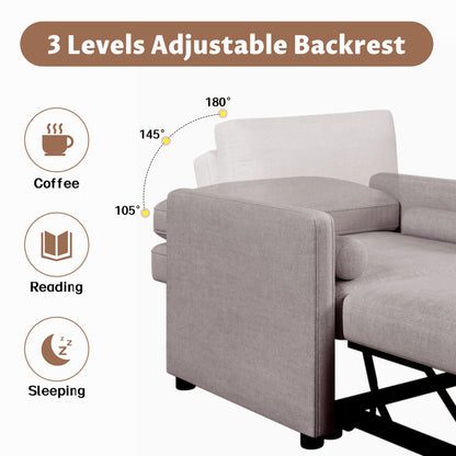 3 In 1 Convertible Sleeper Chair With Adjustable Backrest, Lounger Chair Turns Into Bed, Single Bed For Living Room, Linen - Tan
