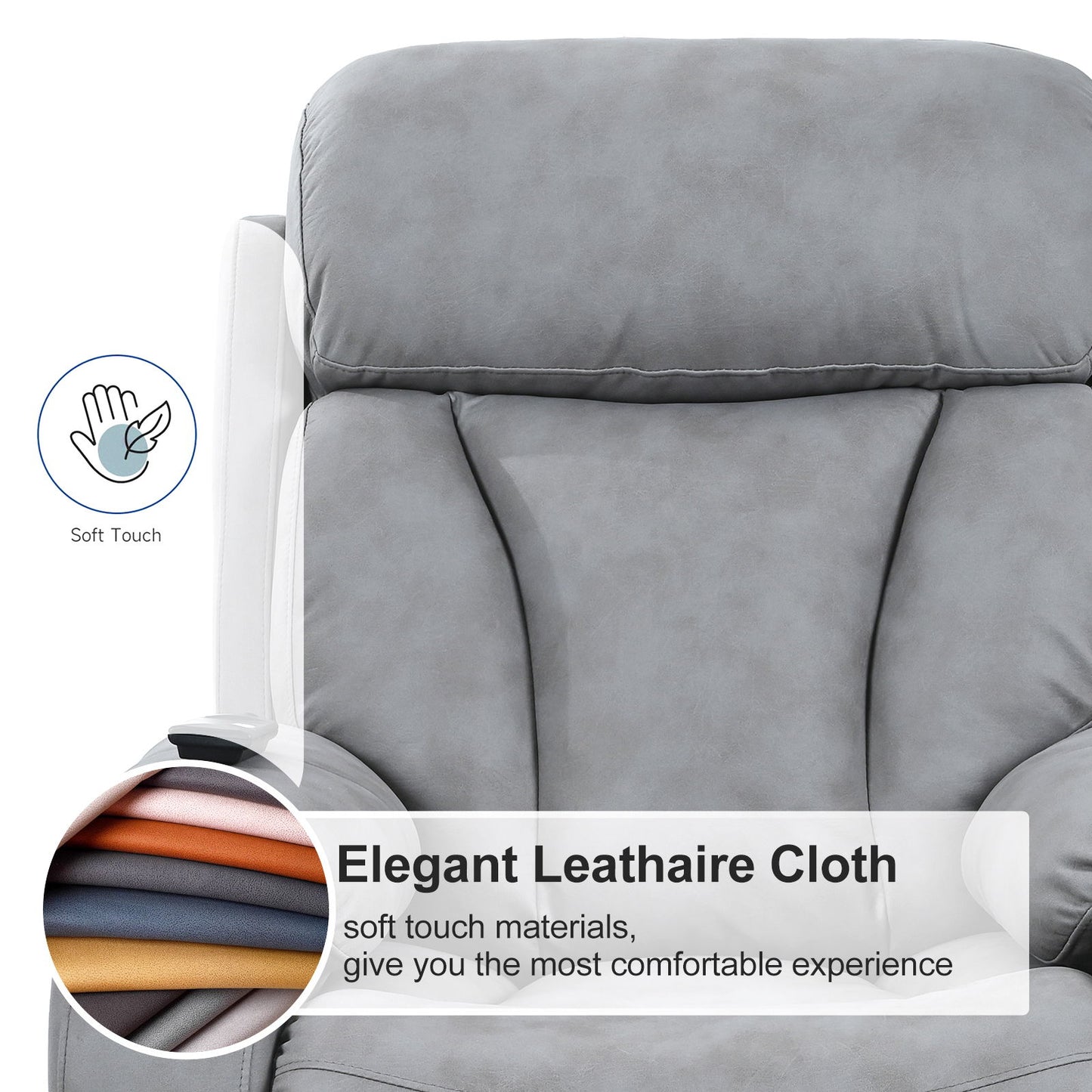 35.4" Electric Power Lift Recliner Chair, Fabric Recliner Chair, Home Theater Seating, Living Room Chair, Side Pocket, Remote Control - Light Gray
