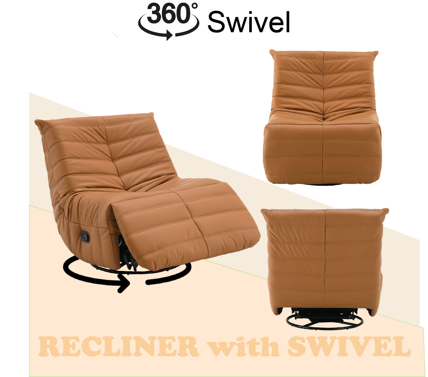 Talmon - Synthenic Leather Glider Recliner With Swivel - Orange