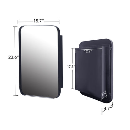 Recessed Metal Framed Medicine Cabinet With Mirror And Adjustable Shelves Wall Mirror With Storage For Bathroom - Black