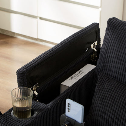 Convertible Chaise Lounge Loveseat Sofa Bed With USB Ports, Cup Holders, Phone Holder & Storage - Black
