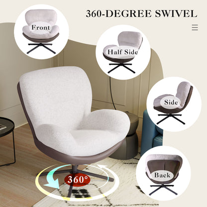 360ÔøΩÔøΩ Swivel Office Chair, Modern Chenille Chair With And Metal Base Frame, No Wheels, Accent Chair - White