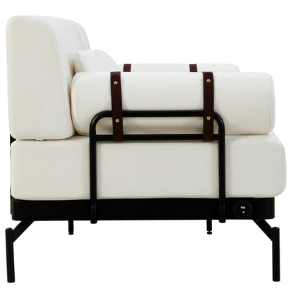 Modern Loveseat Sofa 59" Couch With Flexible USB Ports, Unique Cylindrical Armrests - Beige