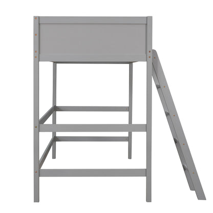 Twin Size Loft Bed With Ladder - Gray