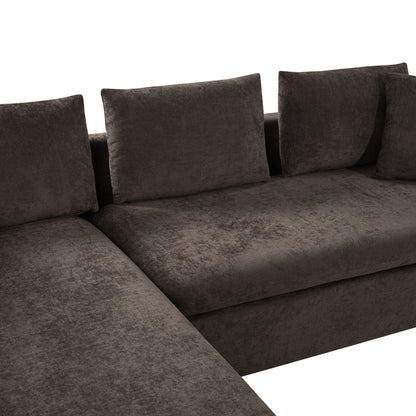 Elegant L Shaped Sectional Sofa With Chenille Upholstery And Wooden Storage Compartment - Brown