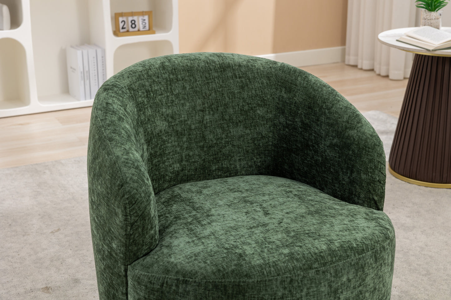Chenille Fabric Swivel Accent Armchair Barrel Chair With Black Powder Coating Metal Ring - Green