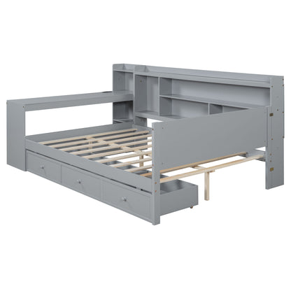Full Size Daybed With 3 Drawers USB Ports And Desk - Gray
