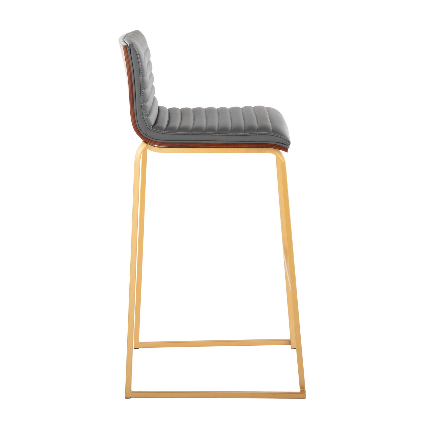 Mason Mara - Contemporary Fixed Height Barstool (Set of 2) - Gold / Walnut / Gray