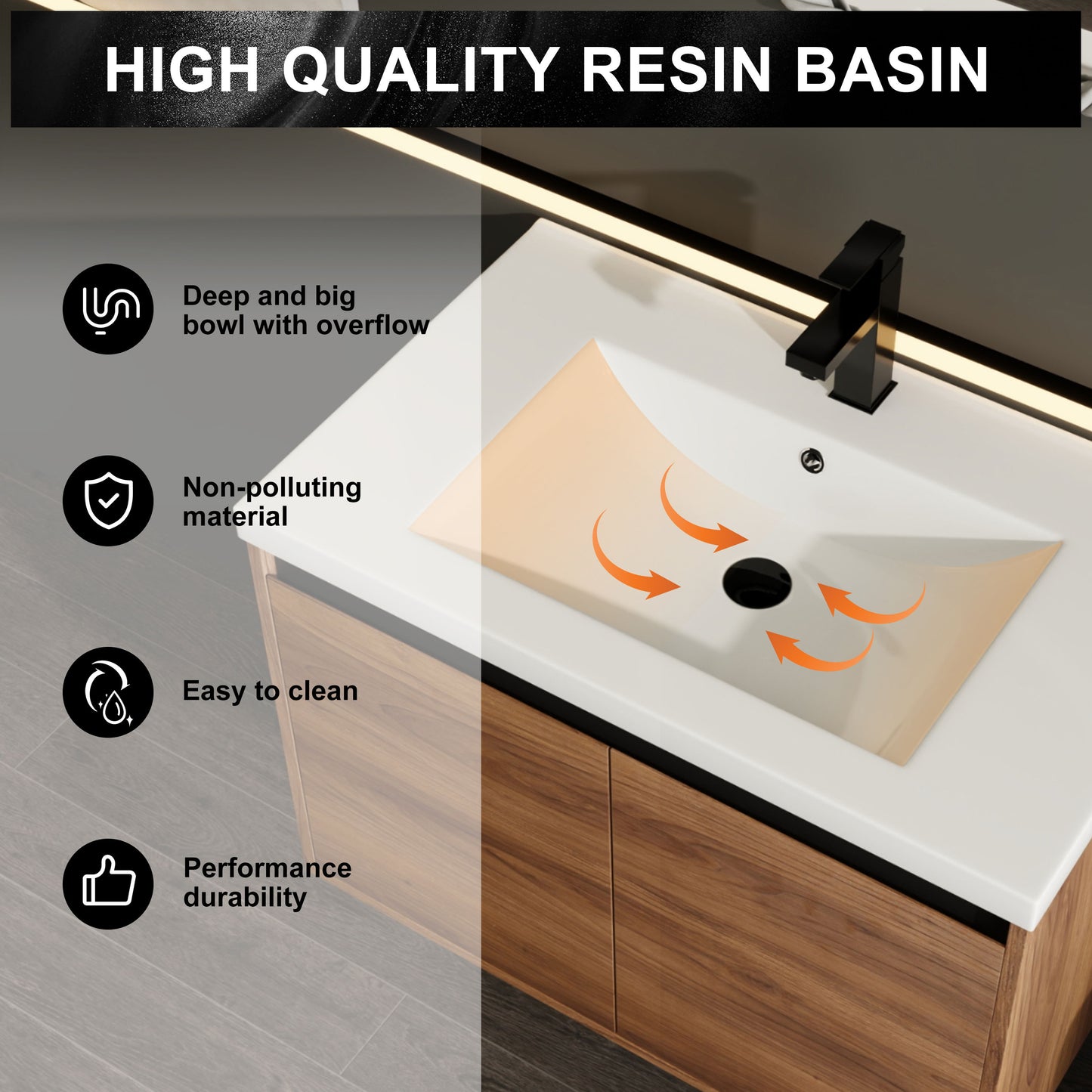 Bathroom Vanity With Resin Countertop Sink - Brown