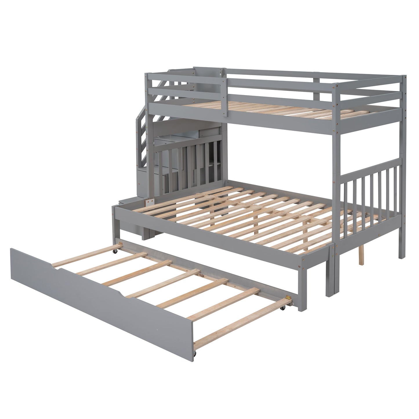 Twin Over Twin / Full Bunk Bed With Twin Size Trundle - Gray