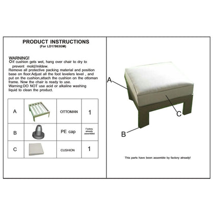 Patio Indoor Outdoor Aluminum Ottoman Footstool With Cushion - Powdered Pewter