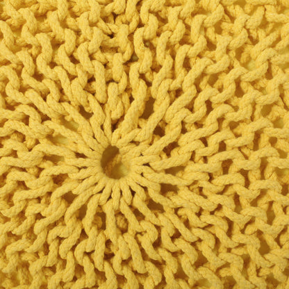Bordeaux - Knitted Cotton Round Pouf, Versatile Ottoman Or Floor Cushion - Yellow