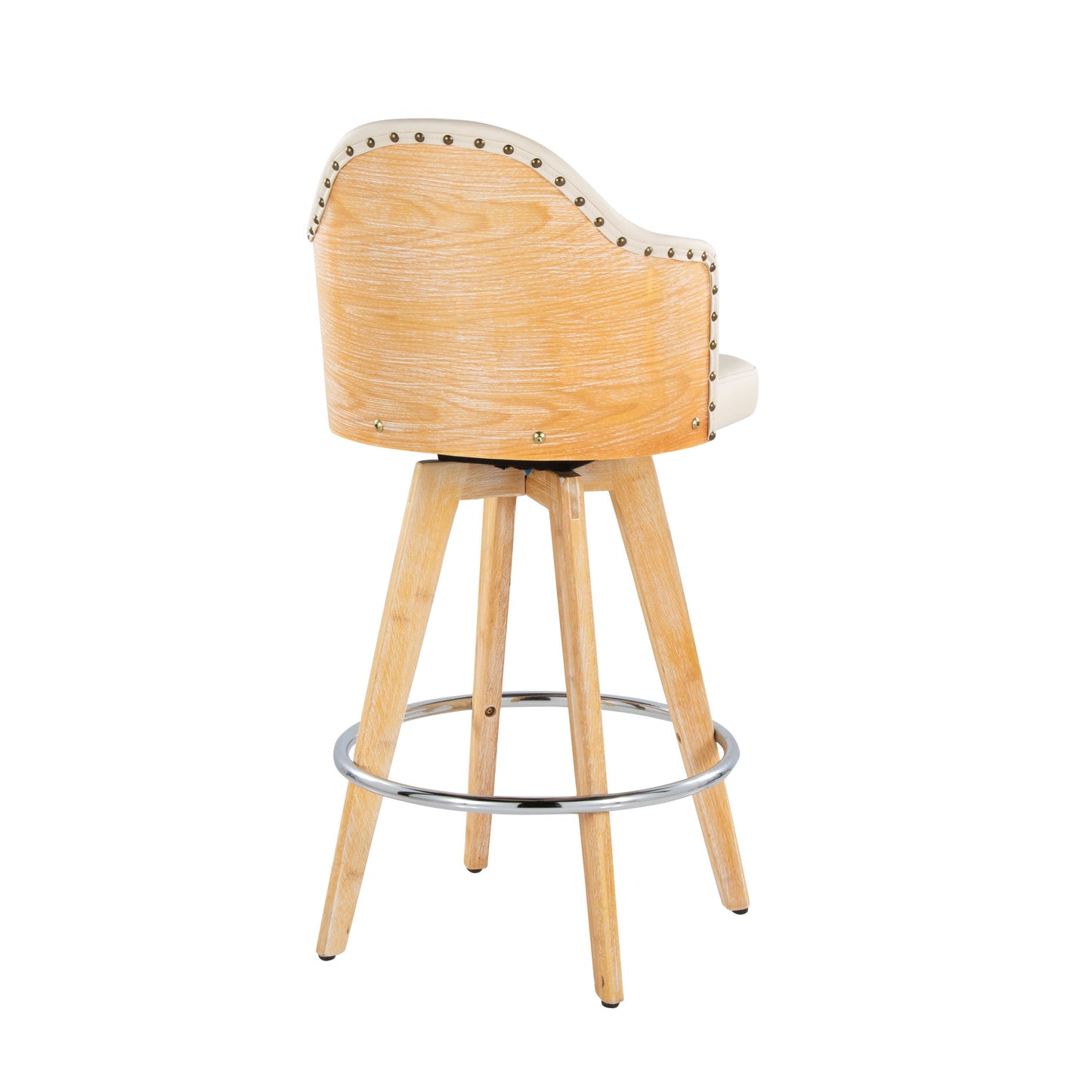 Ahoy - Contemporary Fixed Height Counter Stool With Swivel With Round Footrest (Set of 2) - Natural / Cream