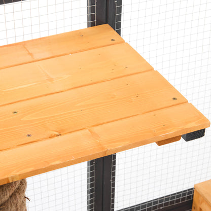Outdoor Cat House, Diy Cat Enclosure With Double Enter Doors - Black Brown