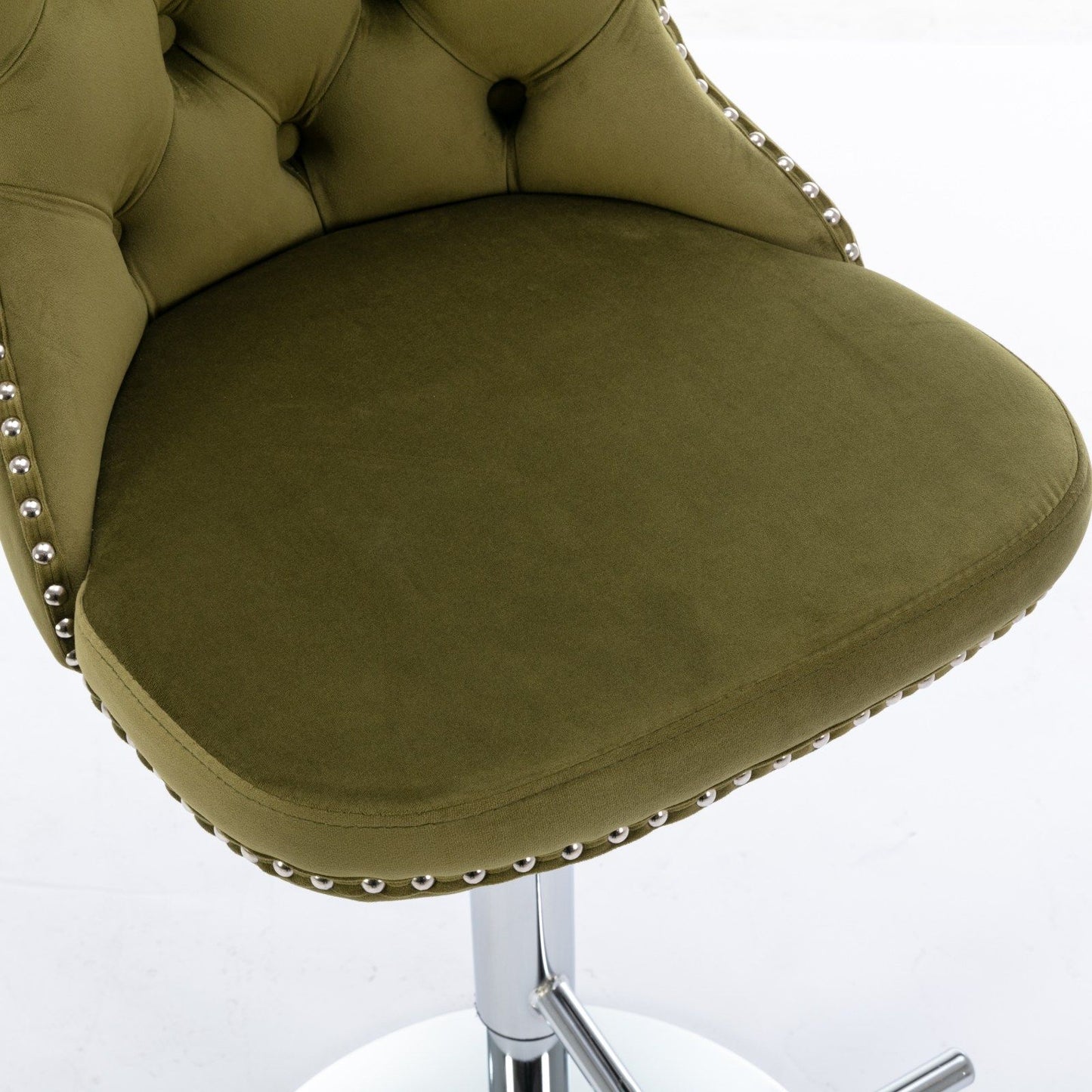 Swivel Velvet Barstools Adjusatble Seat Height From 25-33", Modern Upholstered Chrome Base Bar Stools With Backs Comfortable Tufted For Home Pub And Kitchen Island (Set of 2), 1712Ol - Olive Green