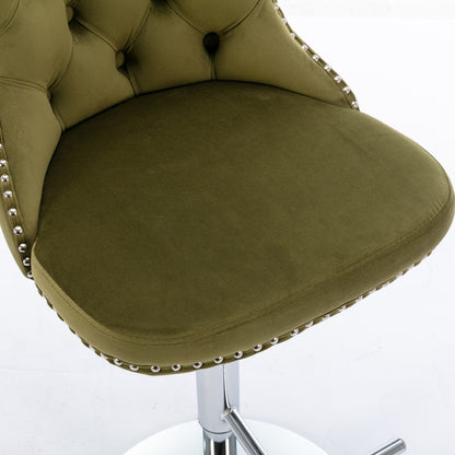 Swivel Velvet Barstools Adjusatble Seat Height From 25-33", Modern Upholstered Chrome Base Bar Stools With Backs Comfortable Tufted For Home Pub And Kitchen Island (Set of 2), 1712Ol - Olive Green