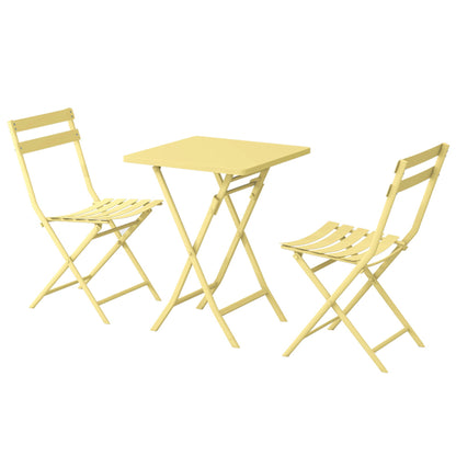 3 Piece Patio Bistro Set Of Foldable Square Table And Chairs - Yellow