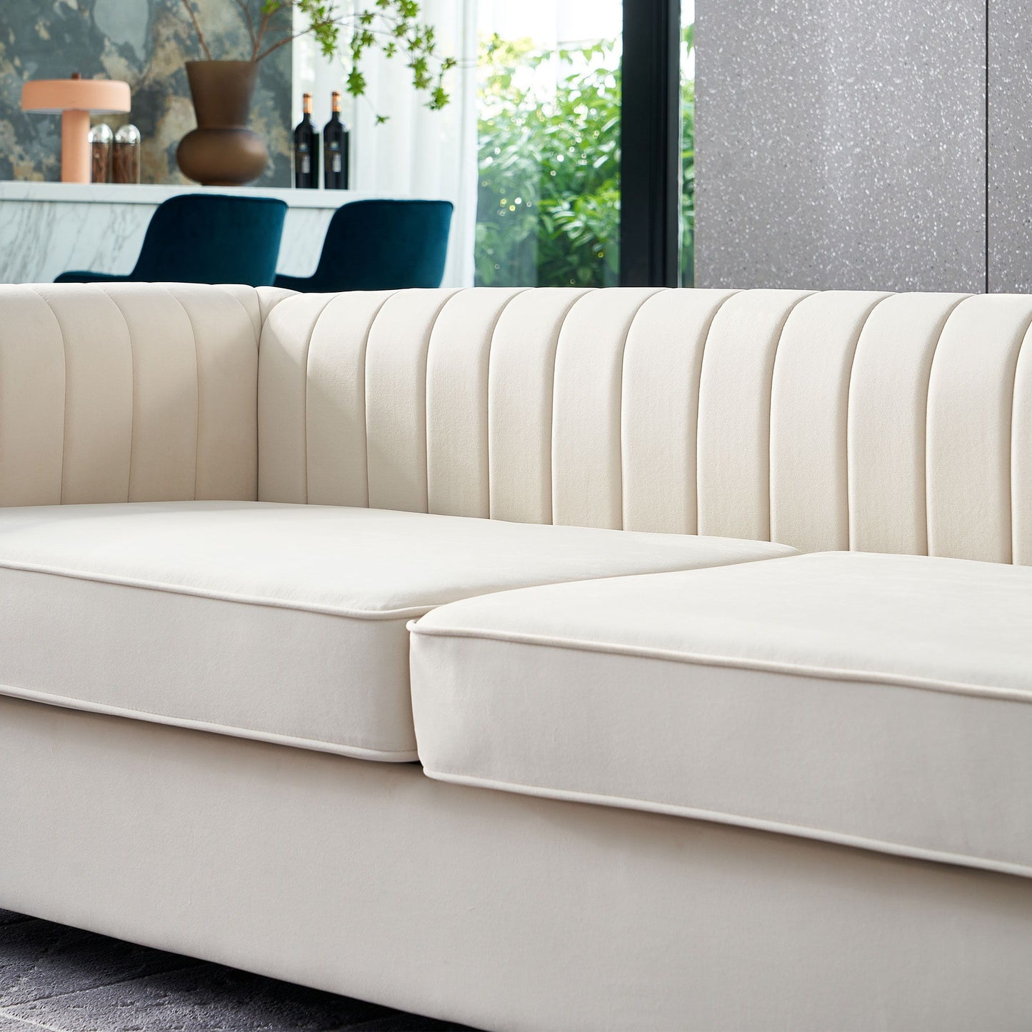 Contemporary Velvet Sofa Couch For Living Room - Beige
