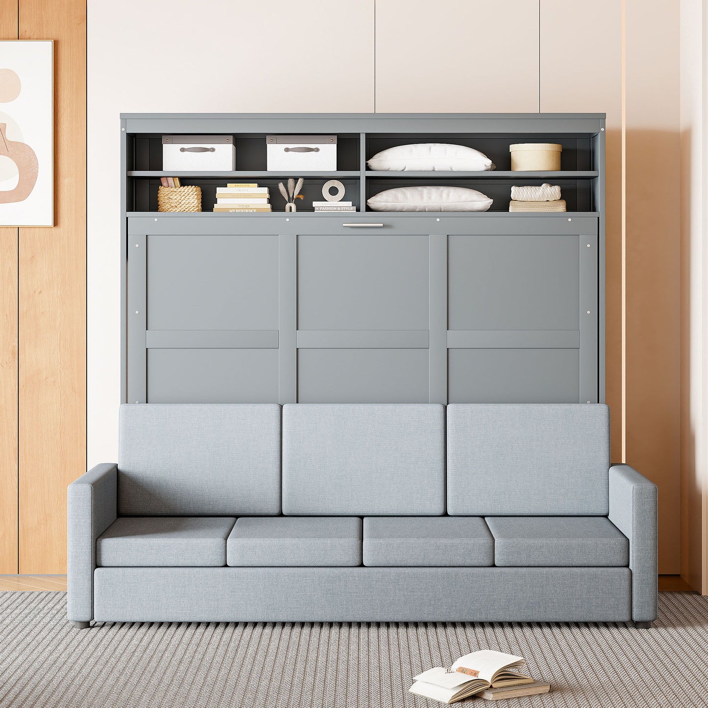 Queen Size Murphy Wall Bed With Sofa - Gray