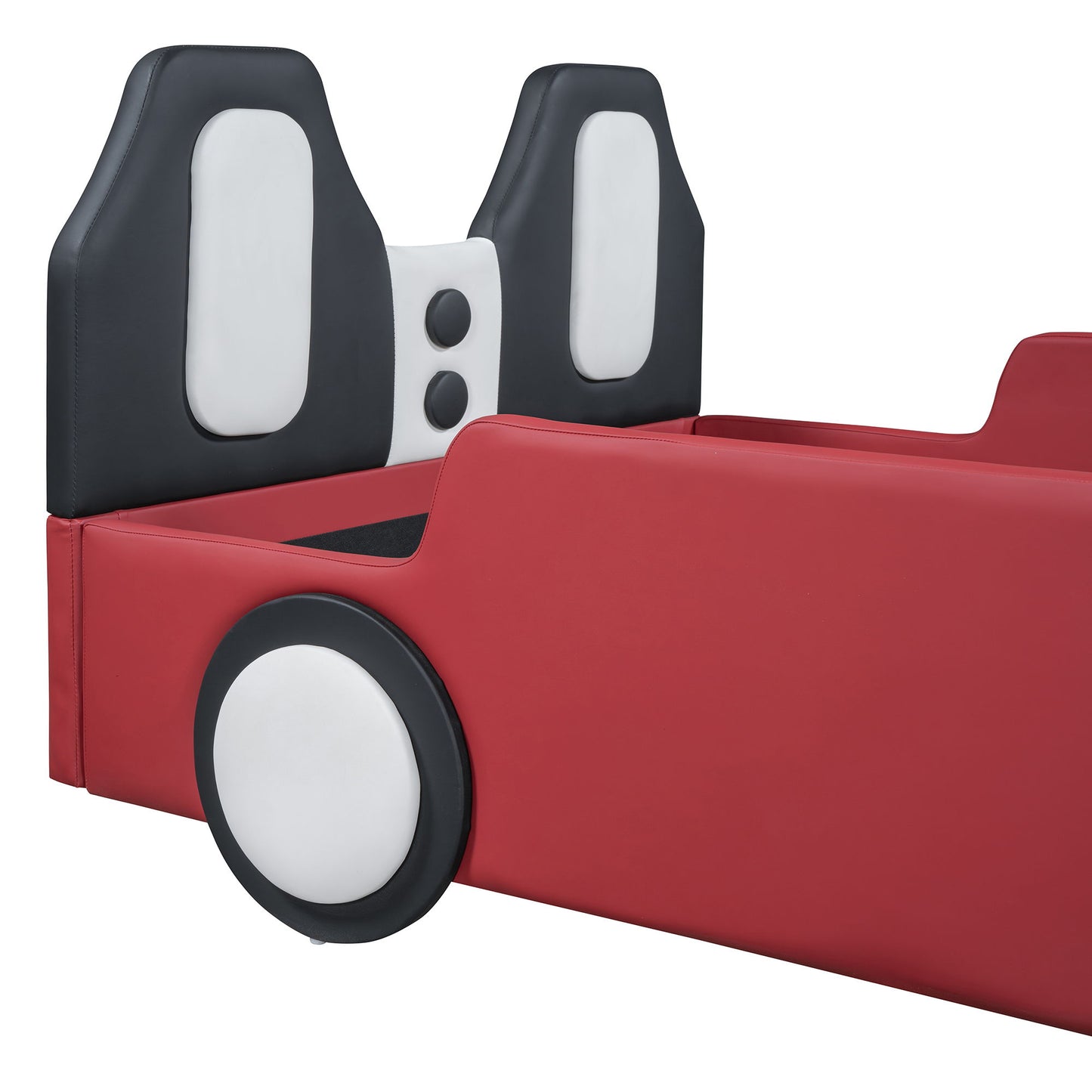 Twin Size Race Car Shaped, Platform Bed & Wheels - Red