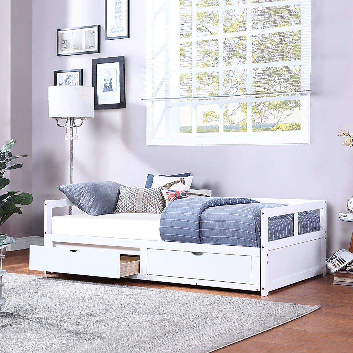 Daybed With Trundle And Two Storage Drawers, Sofa Bed For Bedroom - White