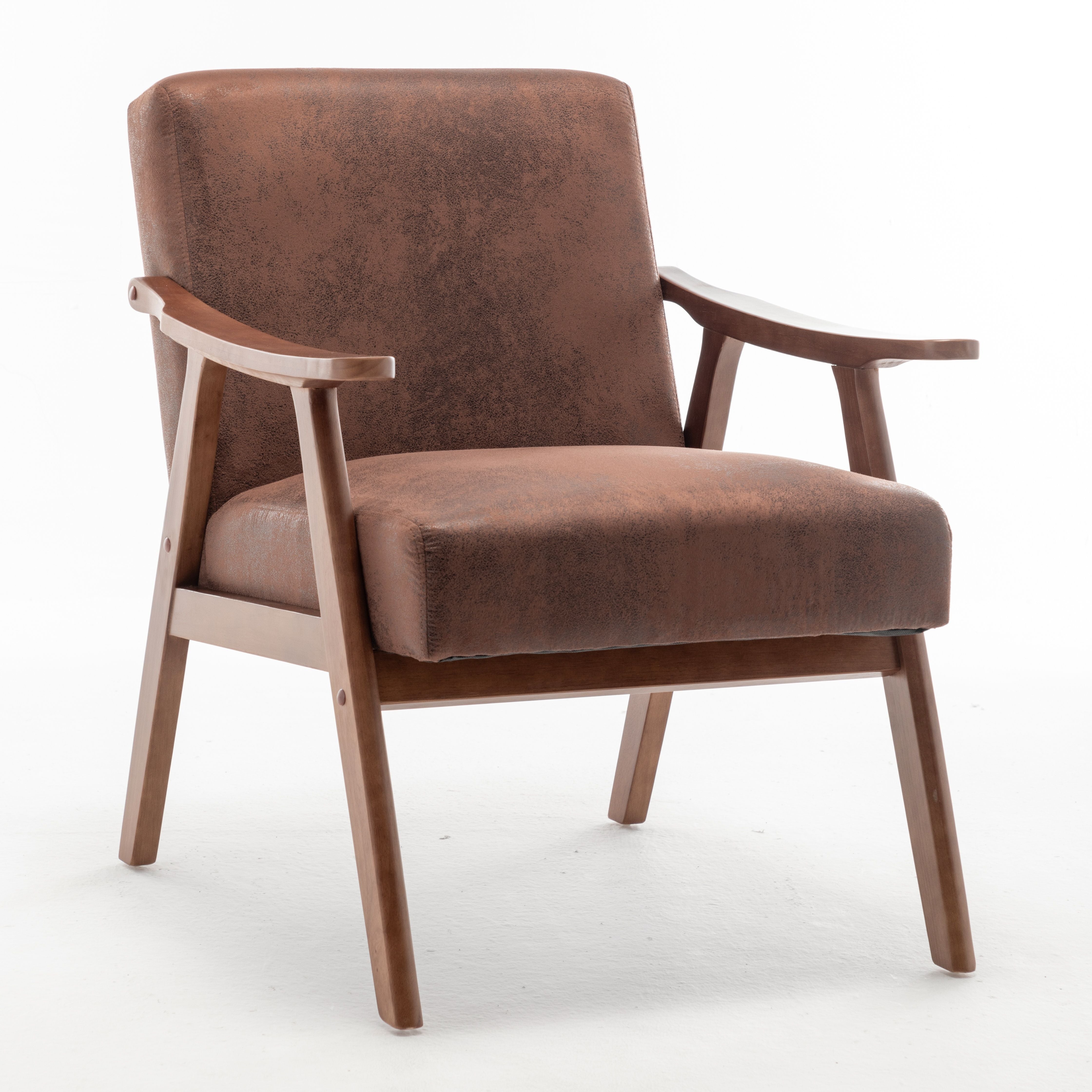 Mid Century Modern Wingback Accent Chair With Solid Wood Frame And Extra Thick Backrest - Lounge Chair For Living Room, Bedroom, Or Reading Room - Brown