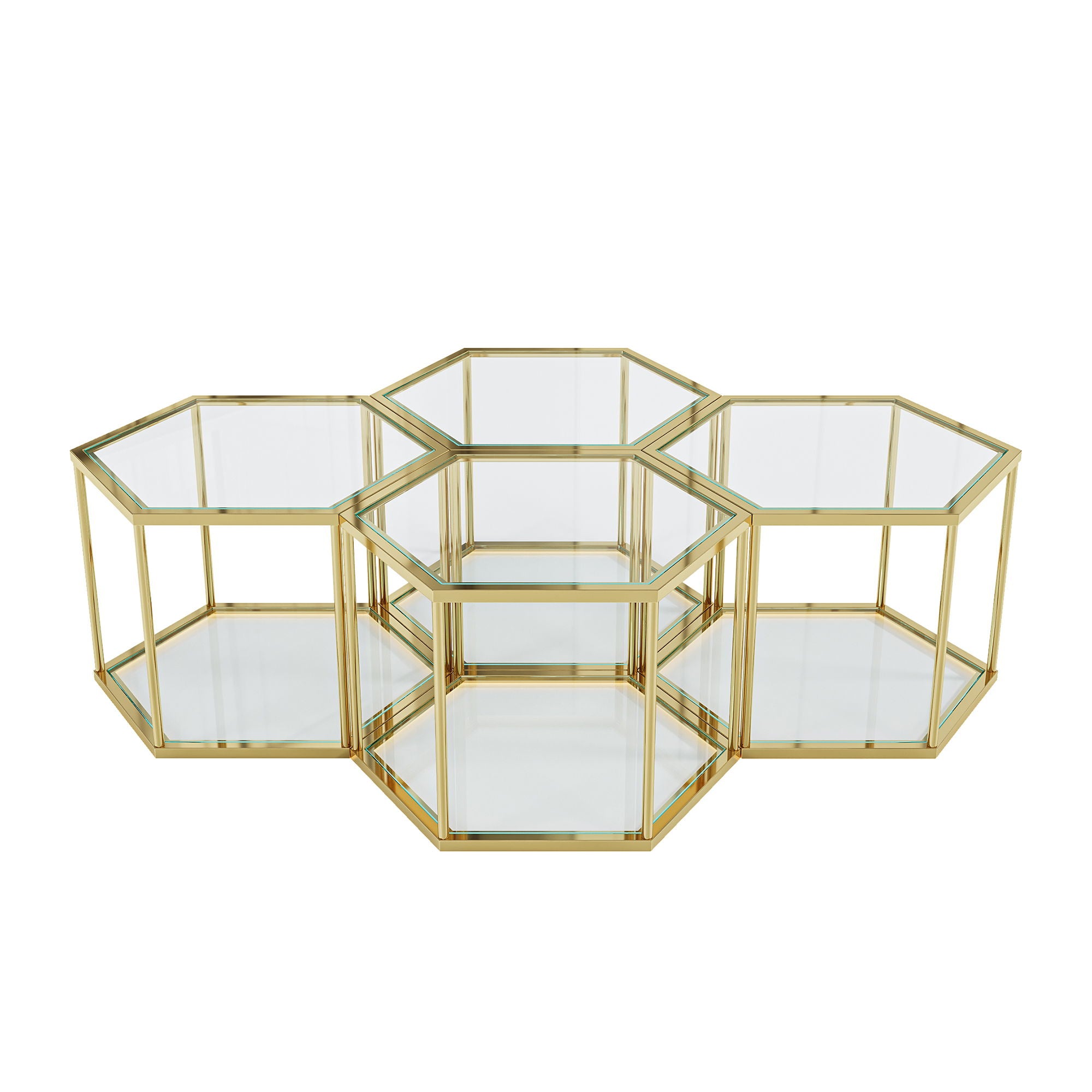 Modern Living Room Small Coffee Table With Stainless Steel Frame And Tempered Glass Top - Gold
