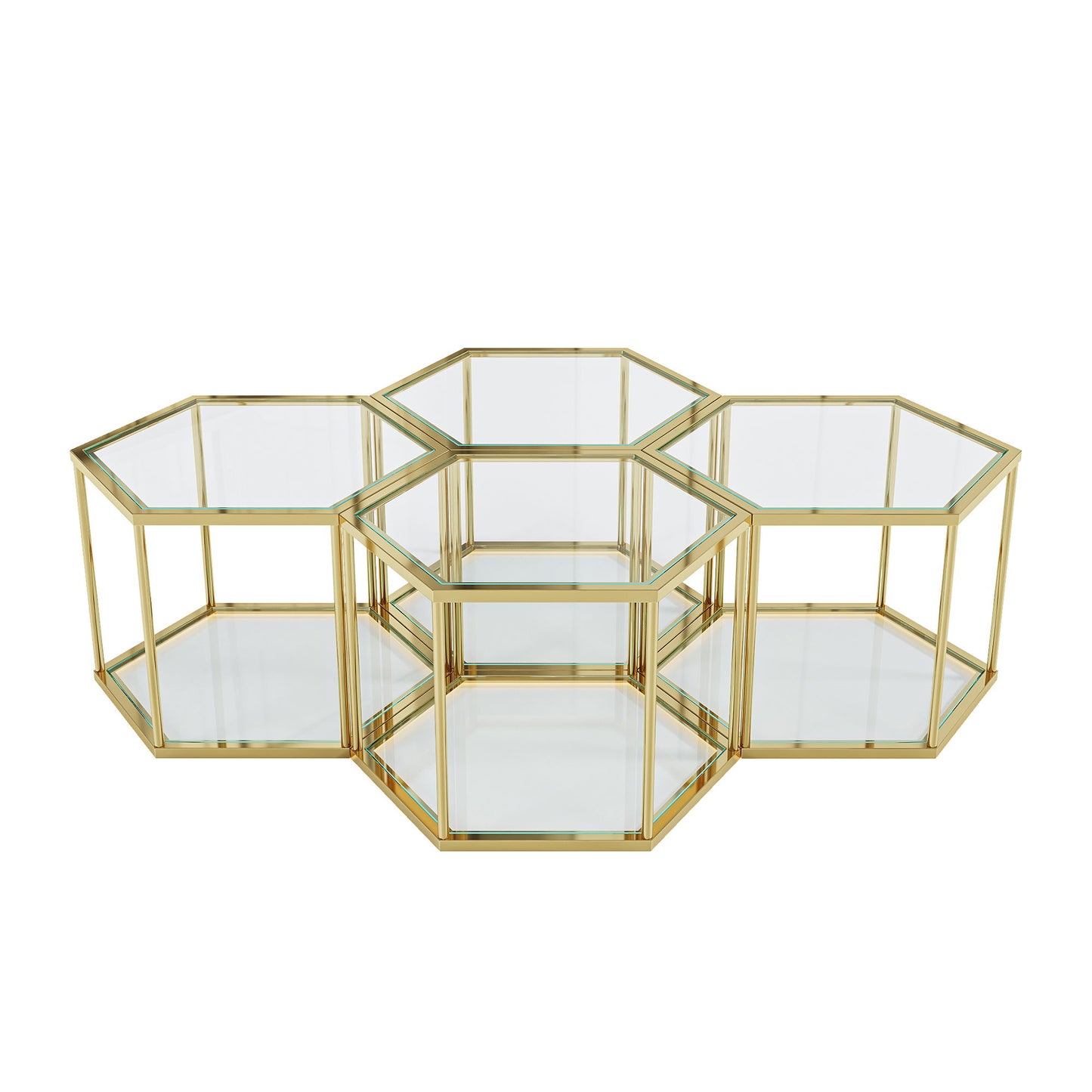 Modern Living Room Small Coffee Table With Stainless Steel Frame And Tempered Glass Top - Gold