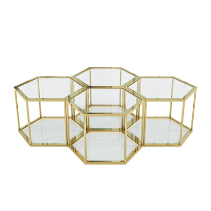 Modern Living Room Small Coffee Table With Stainless Steel Frame And Tempered Glass Top - Gold
