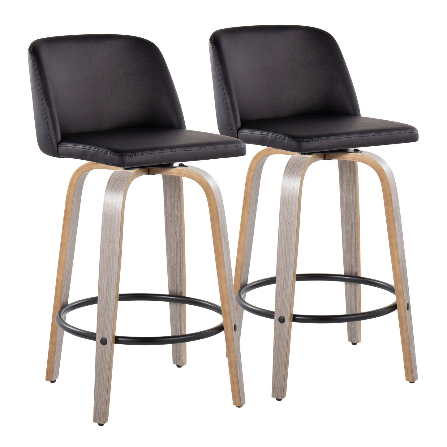 Toriano - Contemporary Fixed Height Counter Stool With Swivel With Round Footrest (Set of 2) - Light Gray / Black