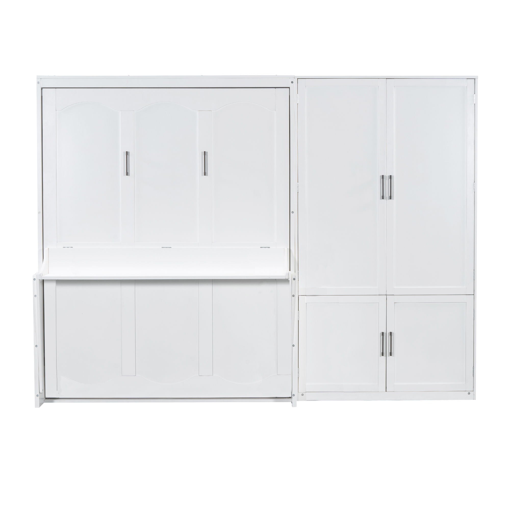 Queen Size Murphy Wall Bed With Closet, Space Saving Design - White