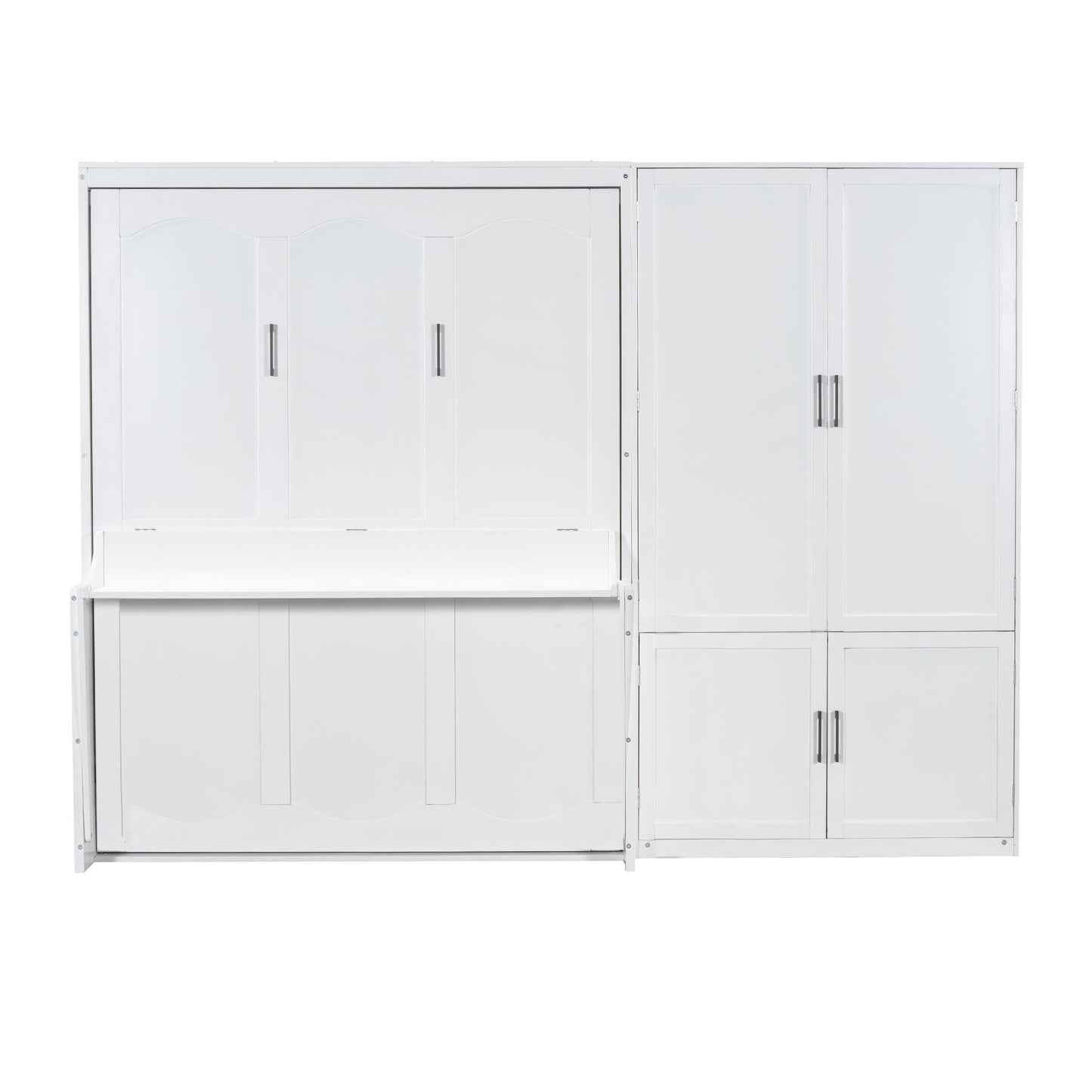 Queen Size Murphy Wall Bed With Closet, Space Saving Design - White