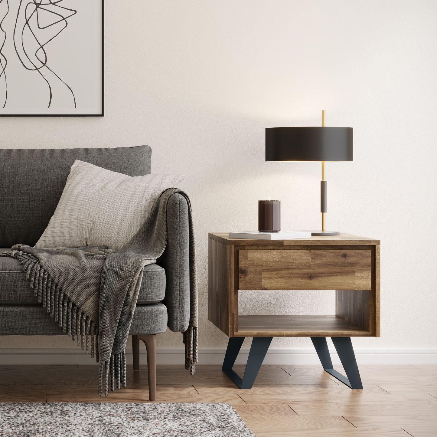 Lowry - End Table - Distressed Golden Wheat