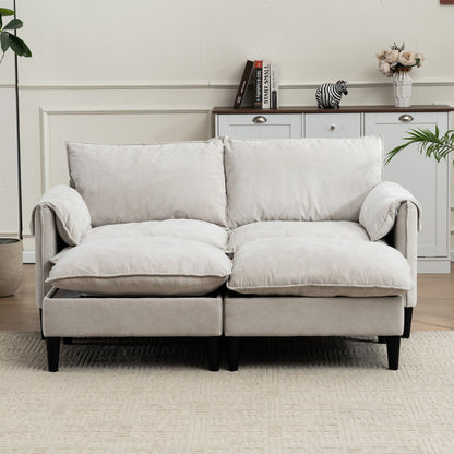Convertible Combination Sofa, Sofa U Shaped, Sofa With Footstools With Storage Sofa For Living Room, Living Room 2 Seater Combination Sofa - Beige